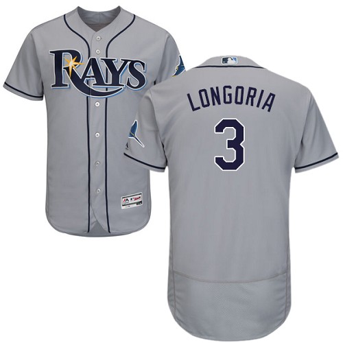 Rays #3 Evan Longoria Grey Flexbase Authentic Collection Stitched MLB Jersey - Click Image to Close